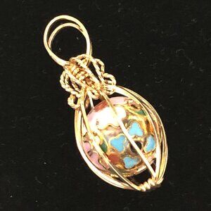 Gold Wire Wrapped Cloisonne Pendant   #1257